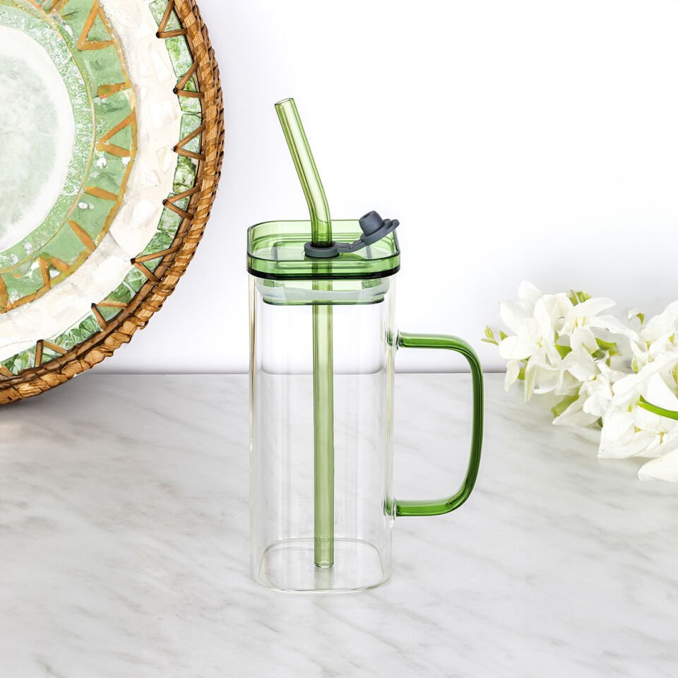 Kulplu Bardak - Pipetli - 350 ML Yeşil