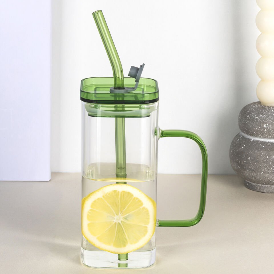 Kulplu Bardak - Pipetli - 350 ML Yeşil