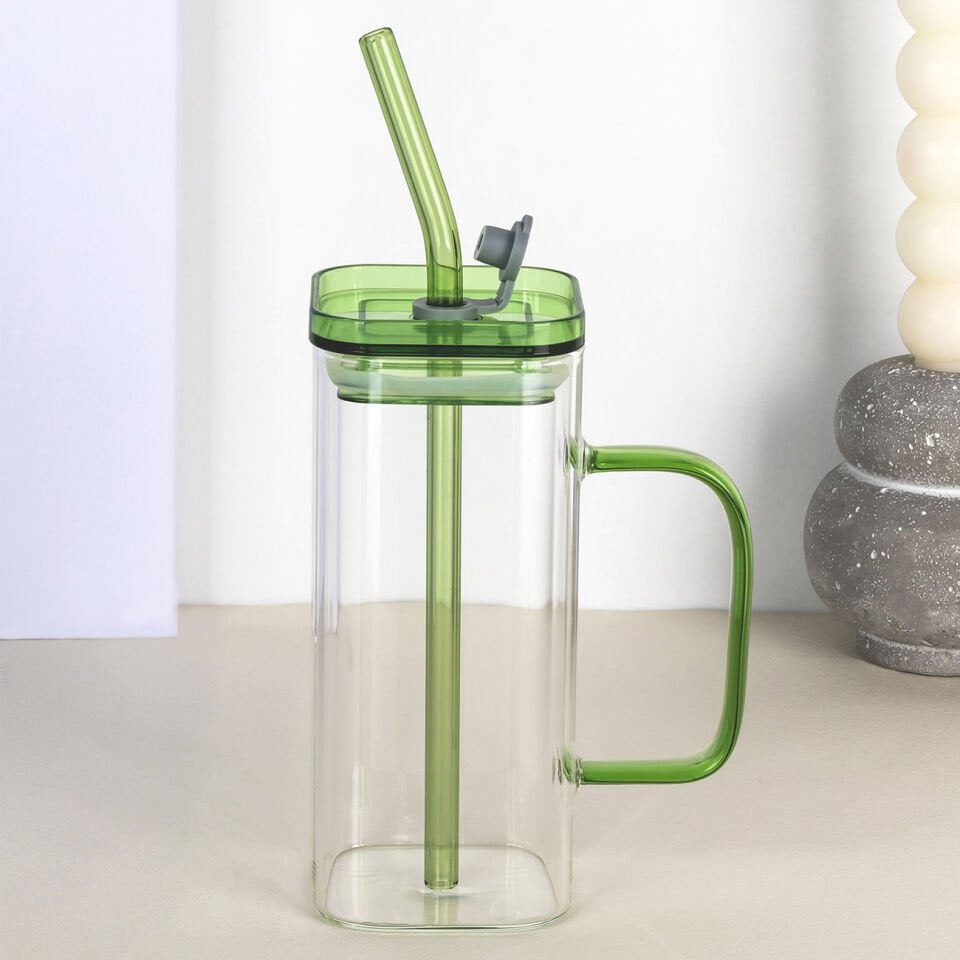 Kulplu Bardak - Pipetli - 350 ML Yeşil