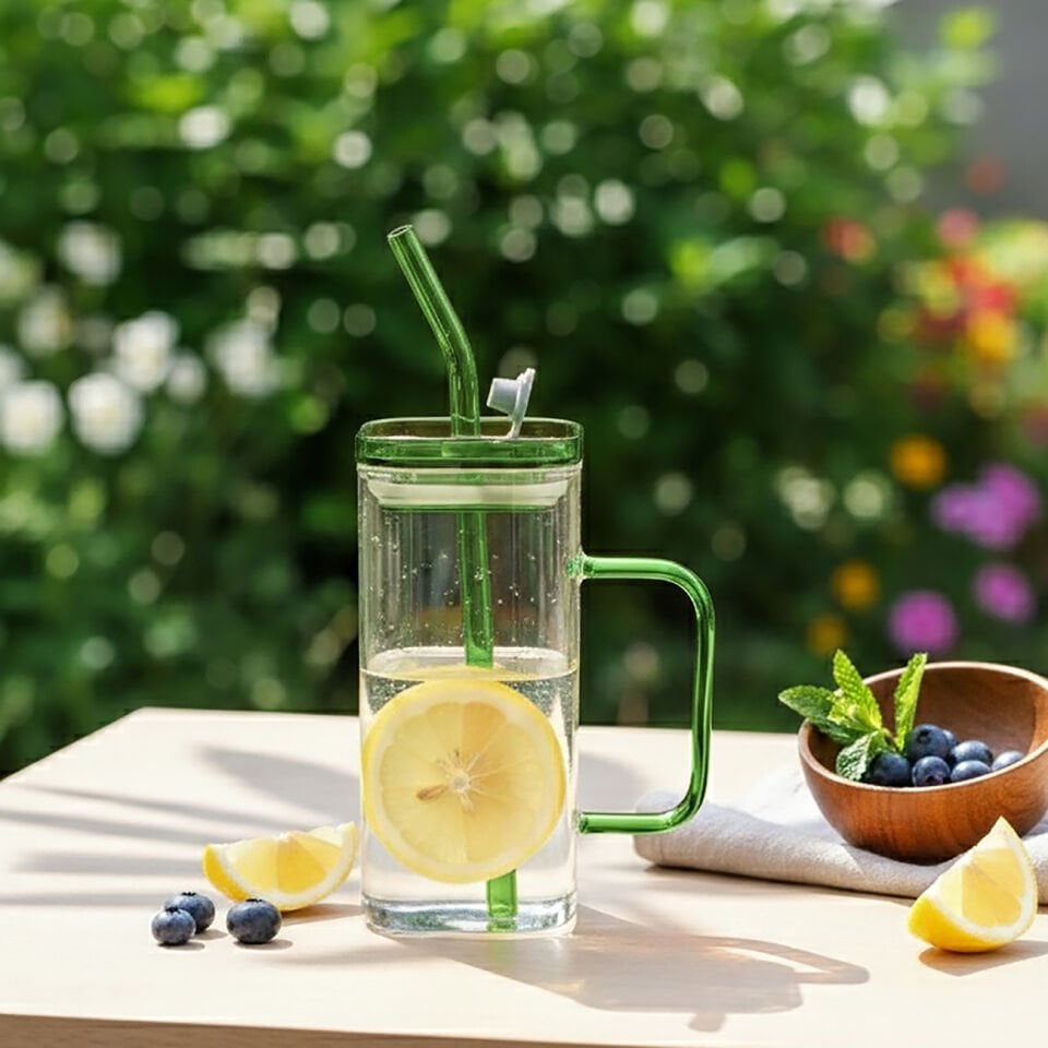 Kulplu Bardak - Pipetli - 350 ML Yeşil