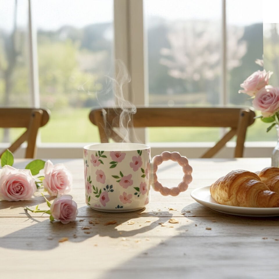 Boncuk Kulplu Porselen Kupa - 310 ML