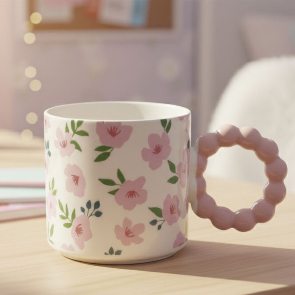 Boncuk Kulplu Porselen Kupa - 310 ML