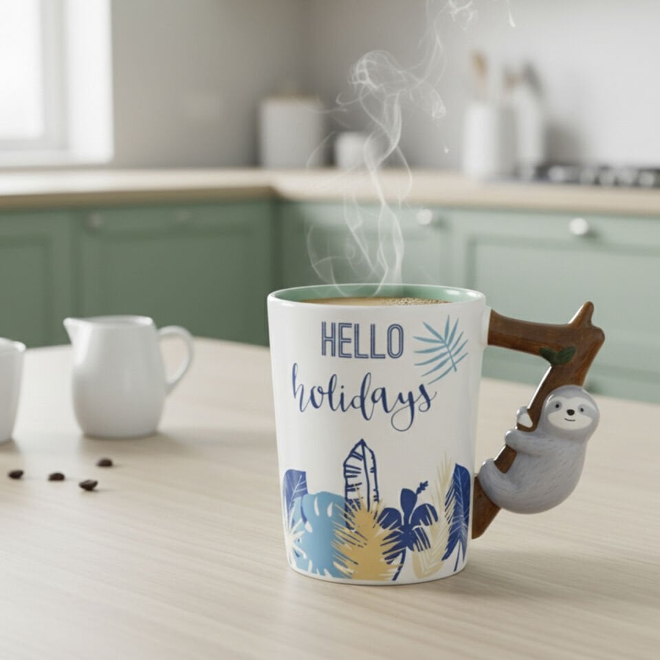 Tembel Hayvan Figürlü Seramik Kupa - 360 ML