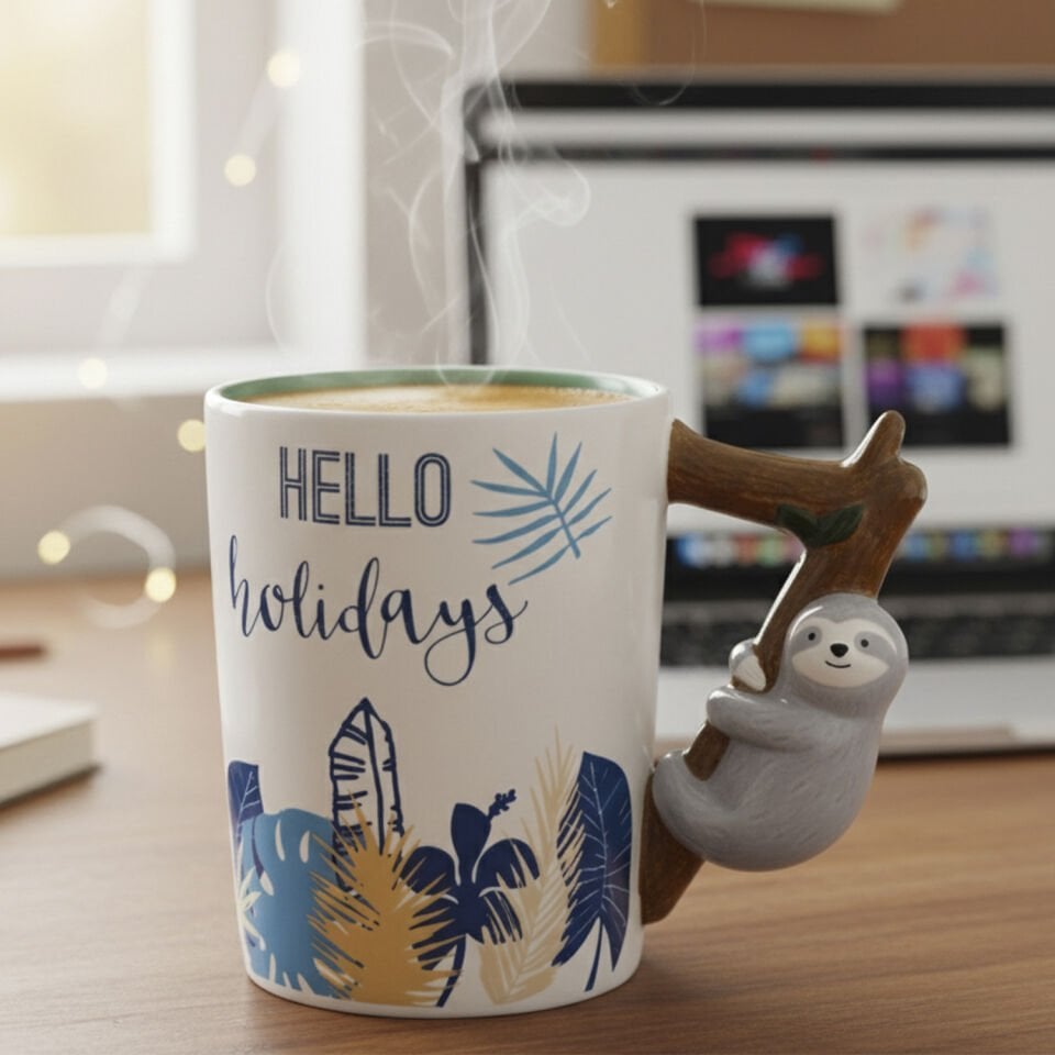 Tembel Hayvan Figürlü Seramik Kupa - 360 ML