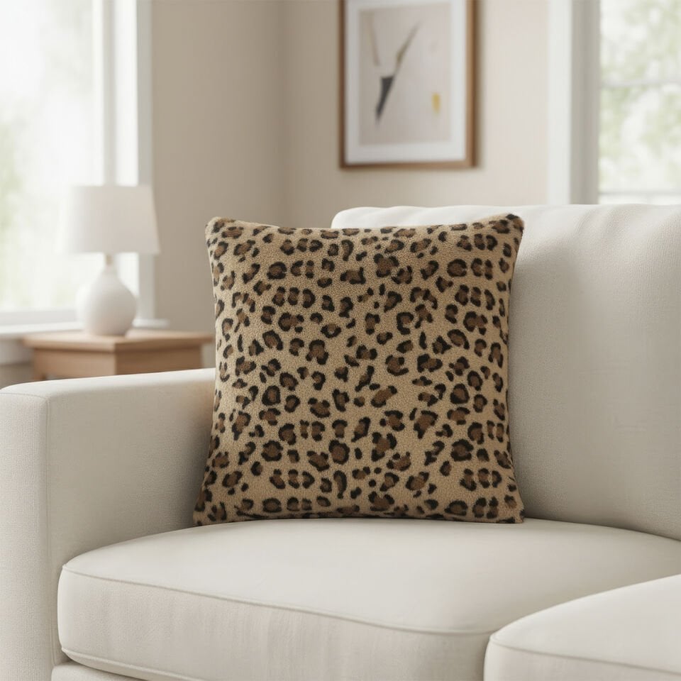 4’Lü Peluş Leopar Desenli Kırlent Kılıfı