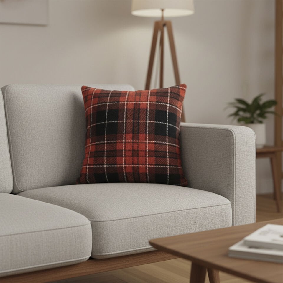 4’Lü Peluş Ekose Desenli Kırlent Kılıfı