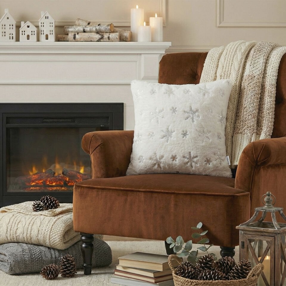 4'Lü Peluş Kar Tanesi Desenli Kırlent Kılıfı