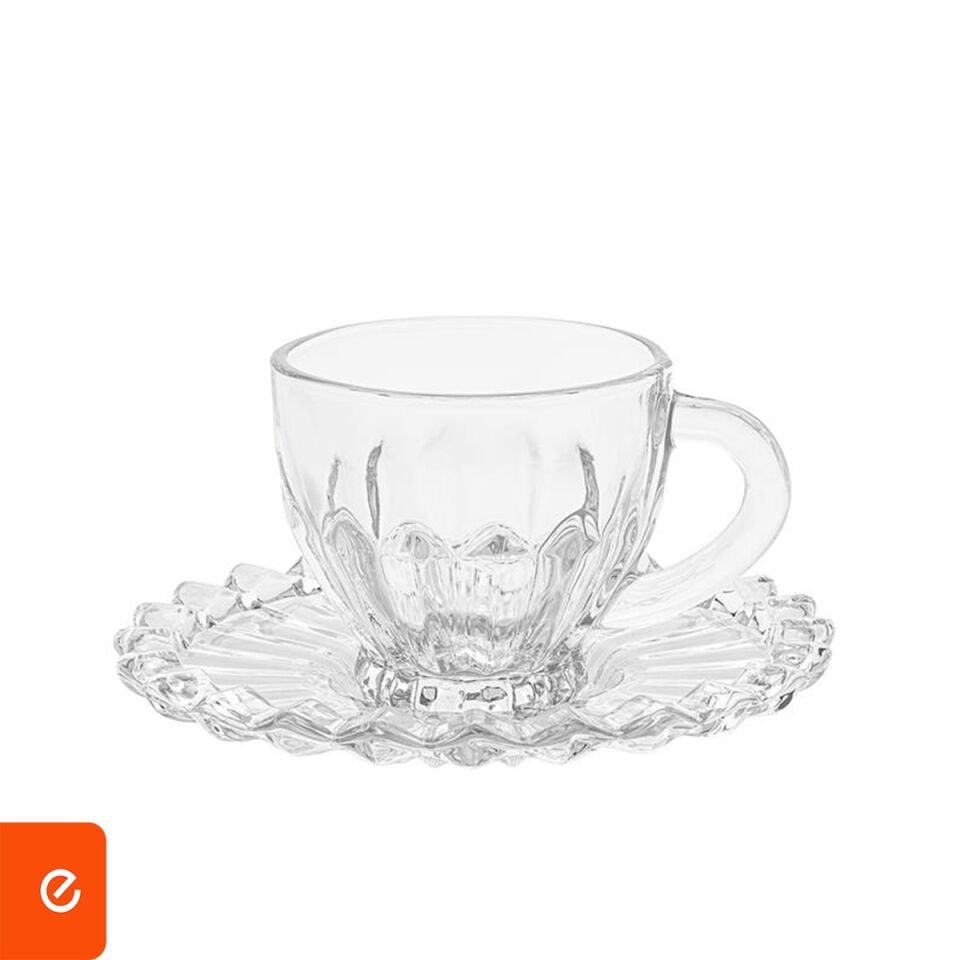 Cam Kahve Fincan Seti 6 Kişilik 110ml – Şeffaf Türk Kahvesi Fincanı ve Tabaklı Sunum Seti