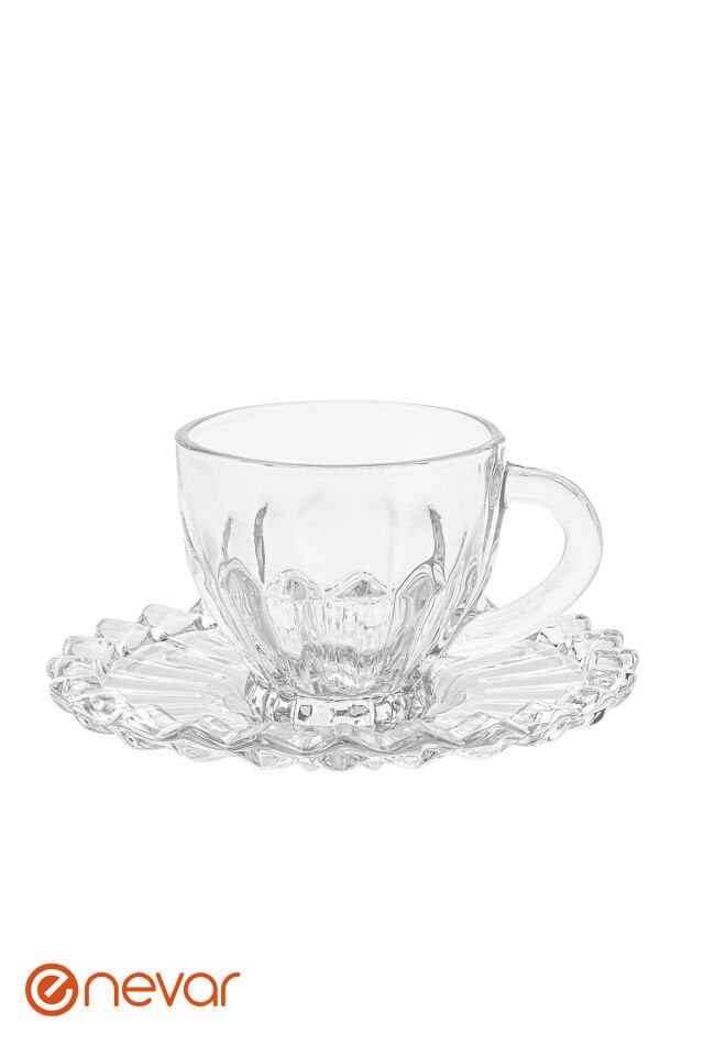 Cam Kahve Fincan Seti 6 Kişilik 110ml – Şeffaf Türk Kahvesi Fincanı ve Tabaklı Sunum Seti