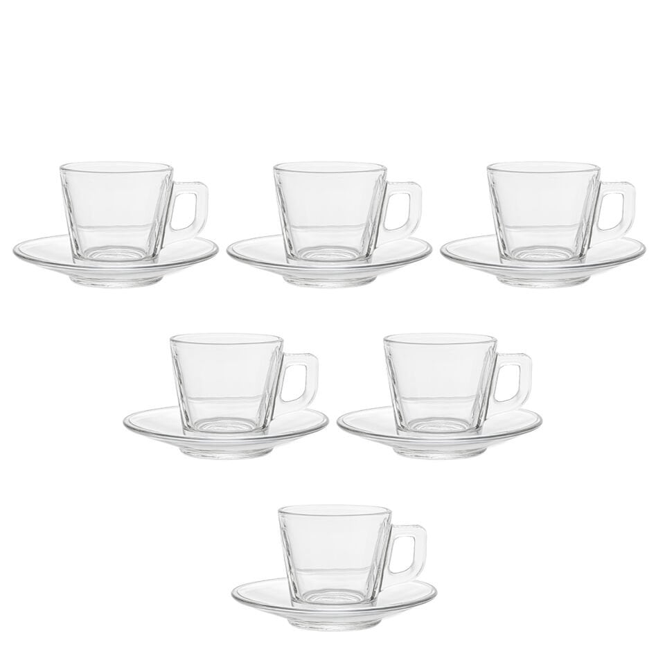 Cam Desensiz Kahve Fincan Seti 90 ml - 6 kişilik 12 parça – Tabaklı Türk Kahvesi Fincanı - 3S300540