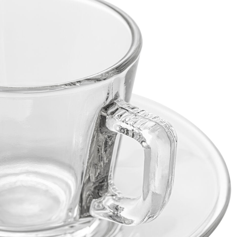 Çay Fincan Seti 200 ml – 6’Lı Şeffaf Desensiz Cam Çay Fincanı ve Tabaklı Set - 3S300451