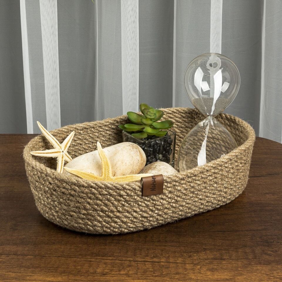 Oval Dekoratif Jüt Sepet - Büyük Boy