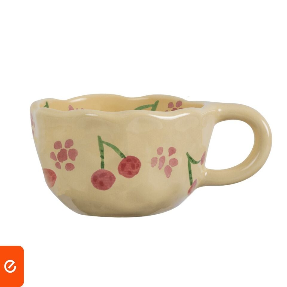 Kiraz Motifli Seramik Kupa