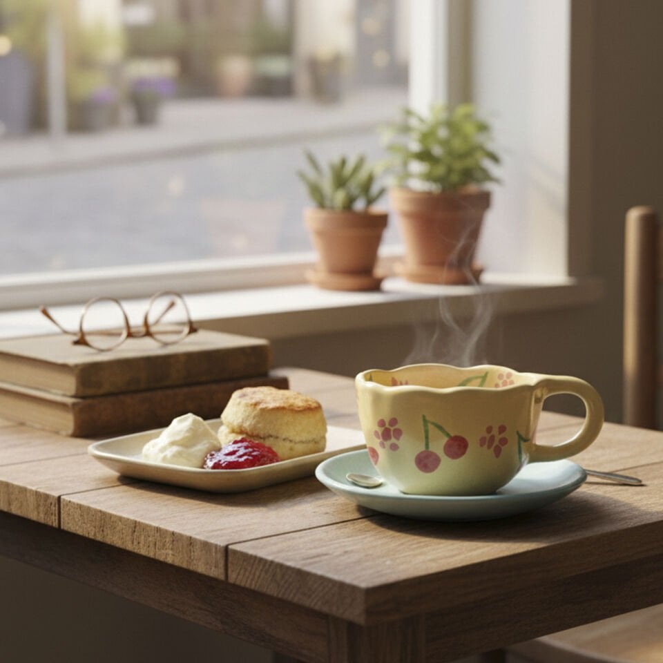 Kiraz Motifli Seramik Kupa