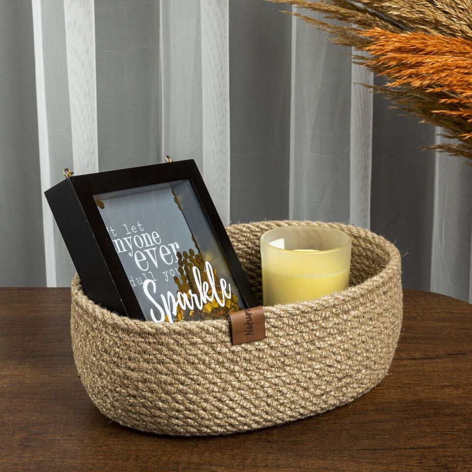 Oval Dekoratif Jüt Sepet - Orta Boy