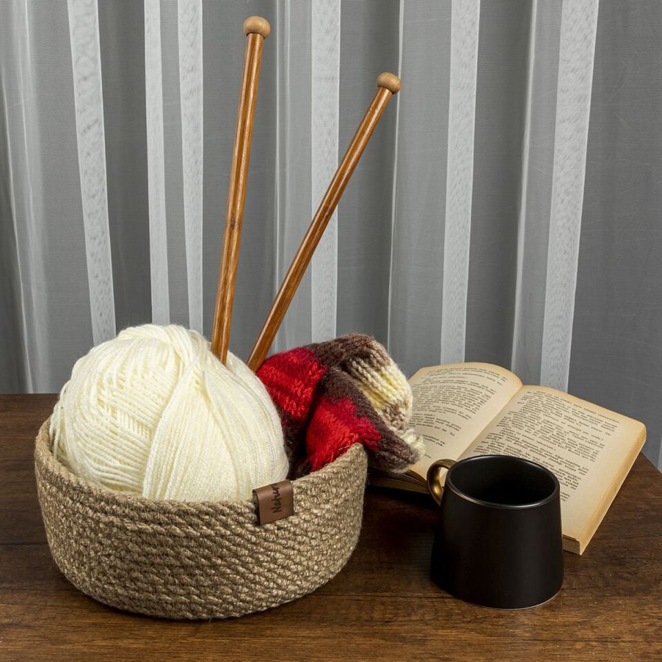 Yuvarlak Dekoratif Jüt Sepet - Büyük Boy