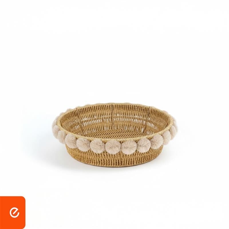 Ponpon Detaylı Çok Amaçlı Sepet – Yuvarlak (Ø28 cm)