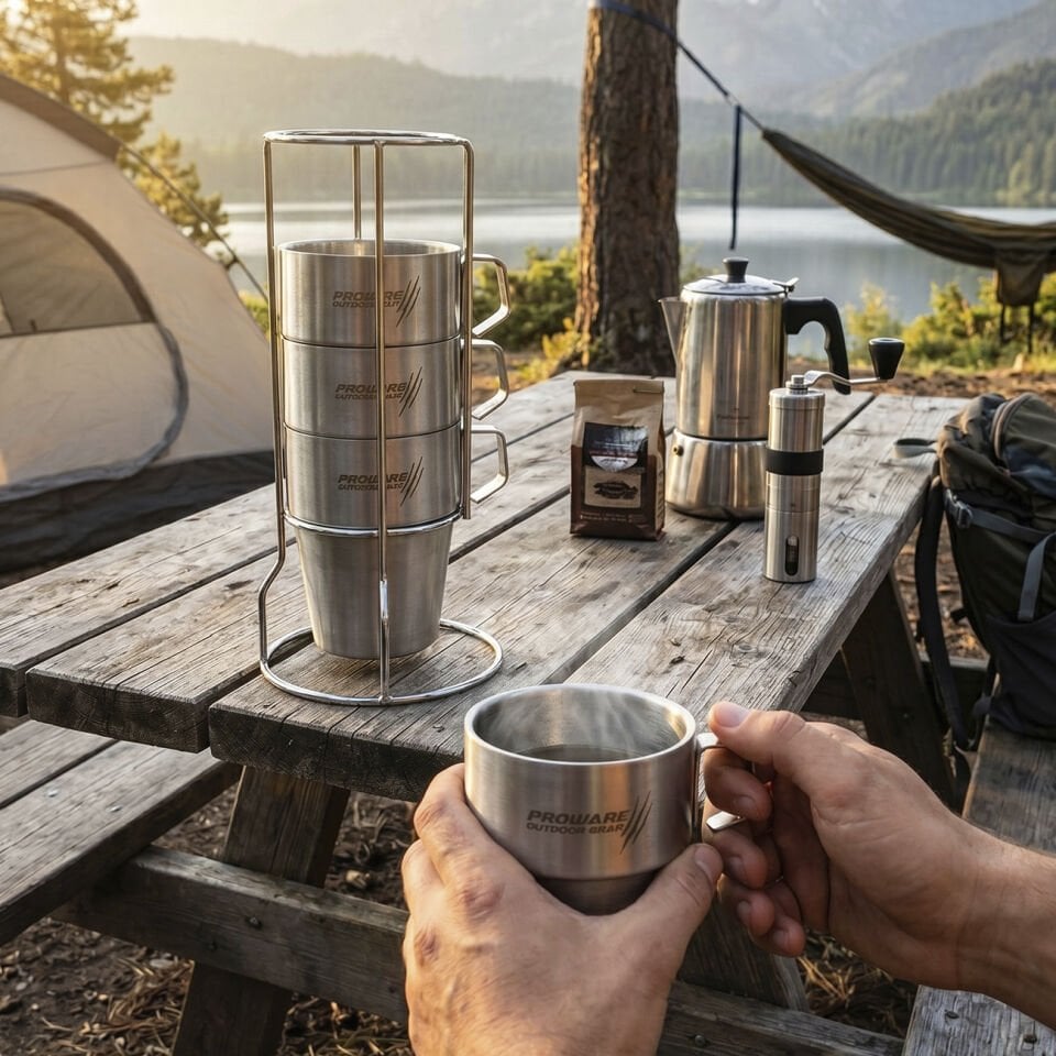 Paslanmaz Çelik 4'lü Kupa Seti - Stantlı