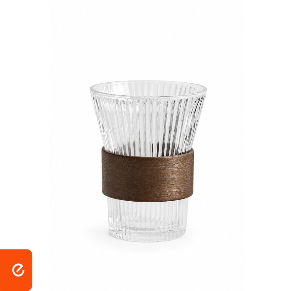 Ahşap Halkalı Gravürlü Cam Bardak - 230 CC