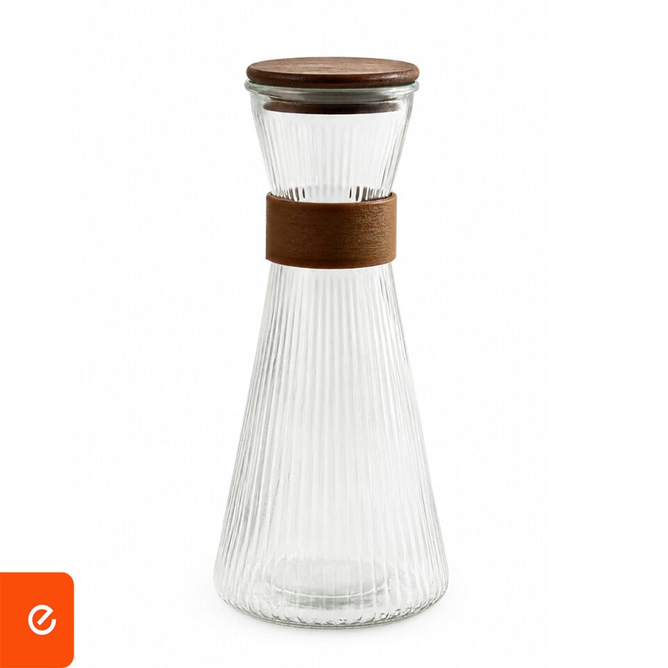 Ahşap Halkalı Gravürlü Cam Sürahi - 1000 ML