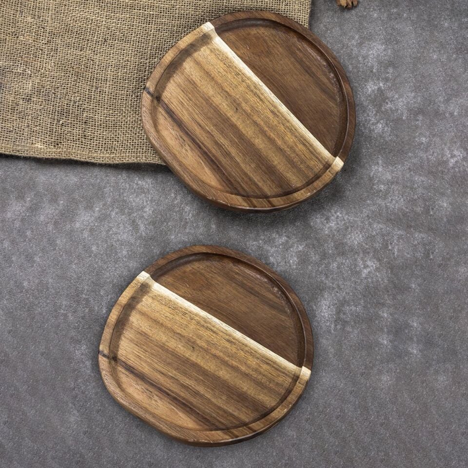 Yuvarlak Akasya Sunum Tabağı 2'li