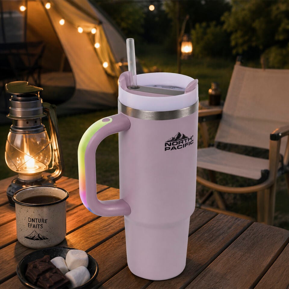 LED Işıklı Pipetli Termos - 900 mL Lila