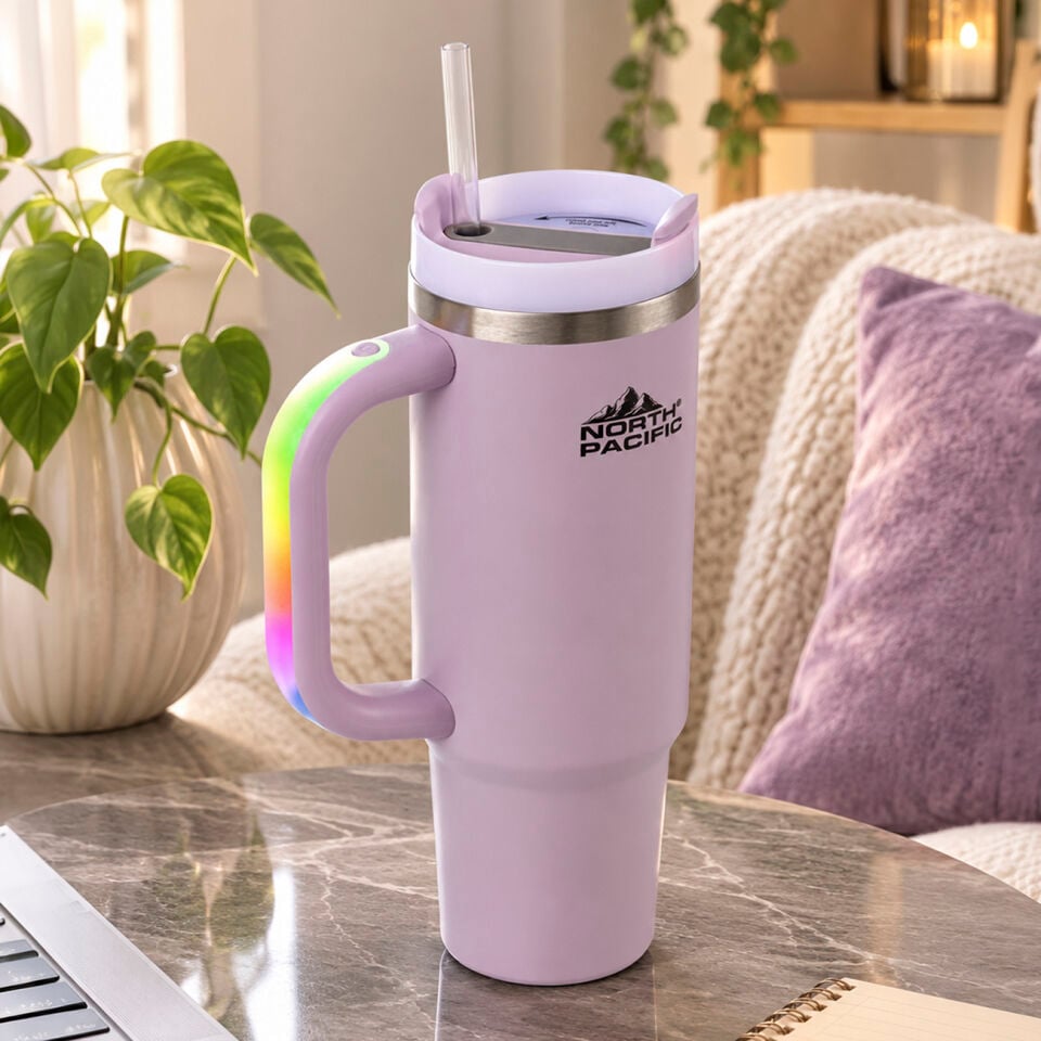 LED Işıklı Pipetli Termos - 900 mL Lila