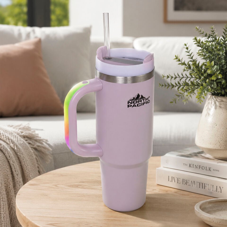 LED Işıklı Pipetli Termos - 900 mL Lila