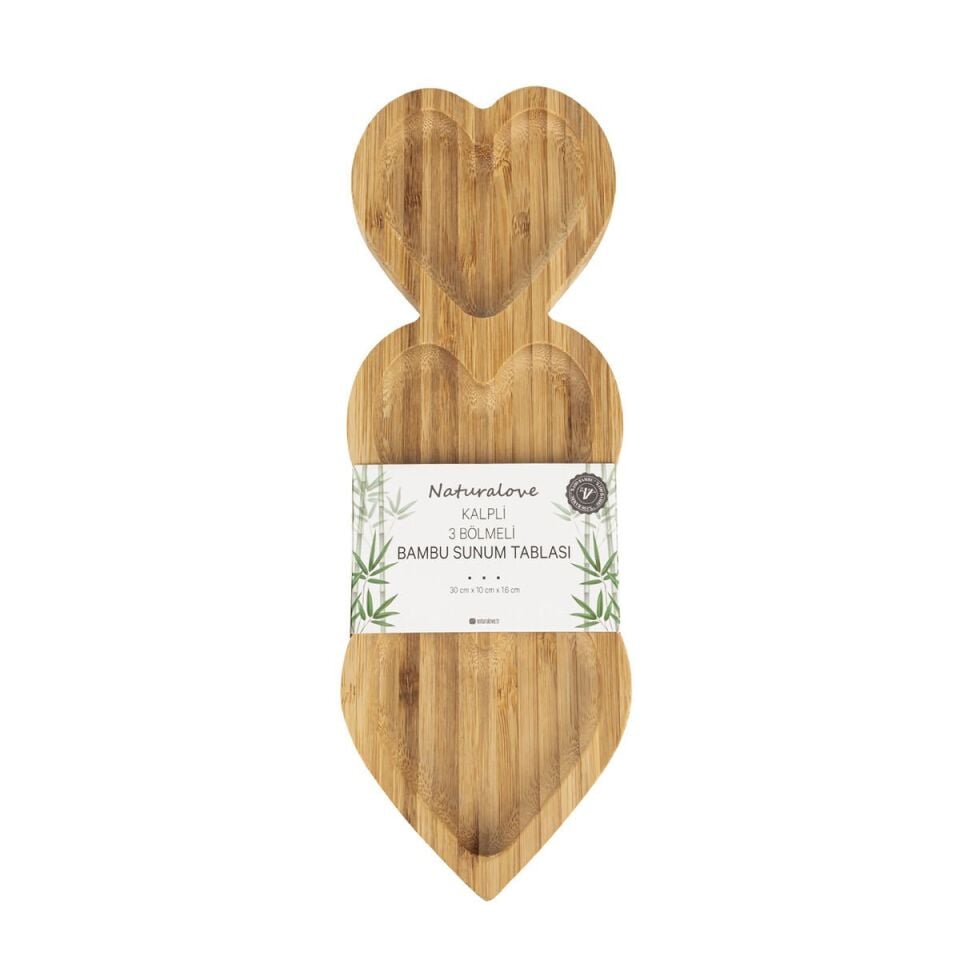 Kalpli Bambu Sunum Tabağı - 3 Bölmeli