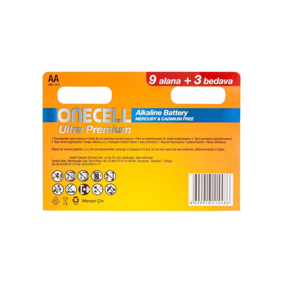 Ultra Premium Alkalin AA Boy Pil 12'li