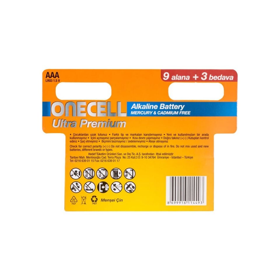 Ultra Premium Alkalin AAA Boy Pil 12'li