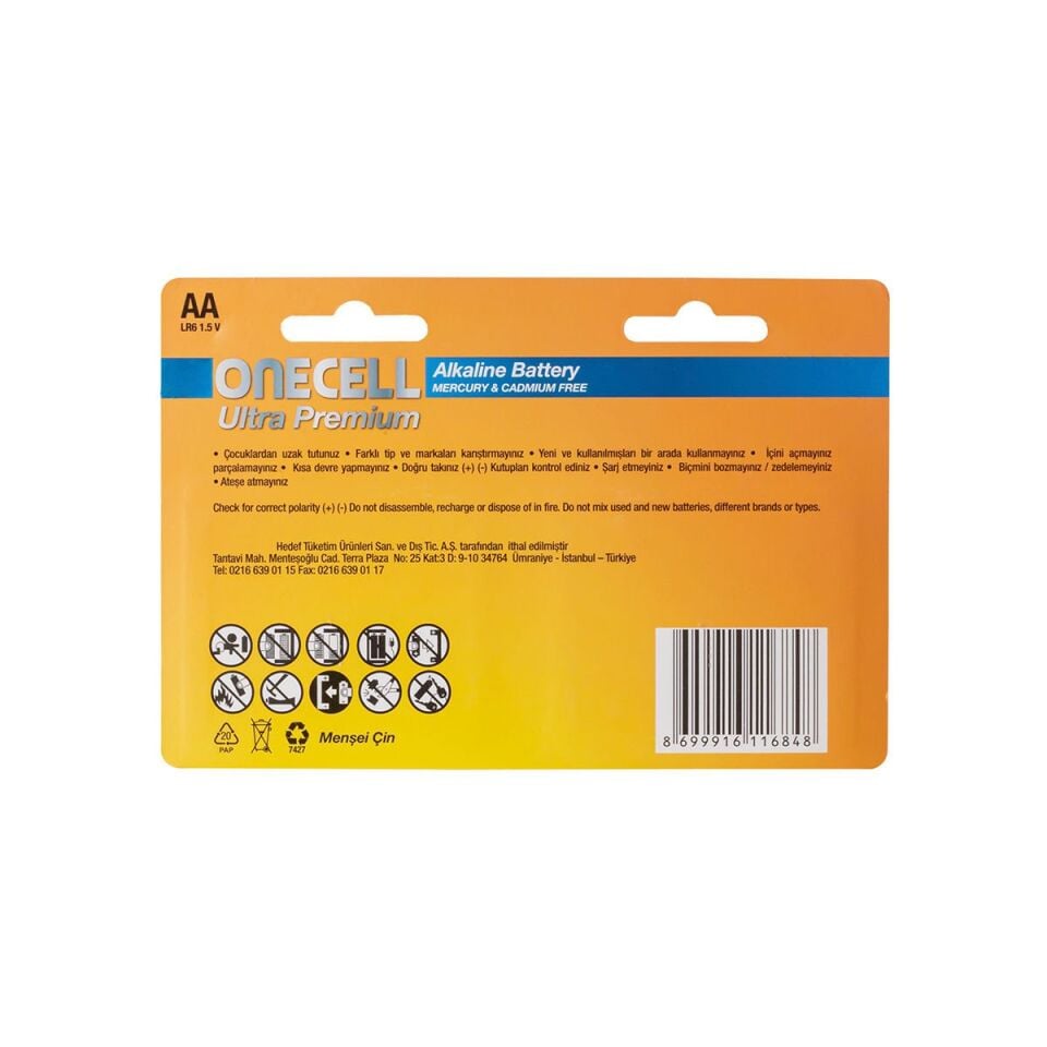 Ultra Premium Alkalin AA Boy Pil 8'li