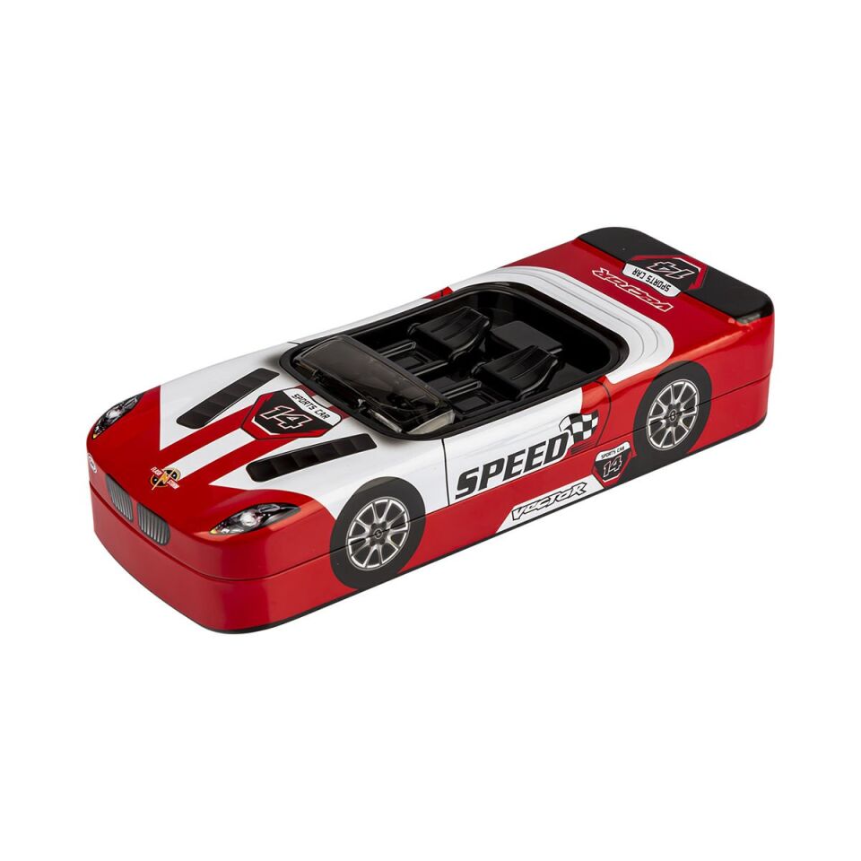 Kırmızı Arabalı Metal Kalem Kutusu