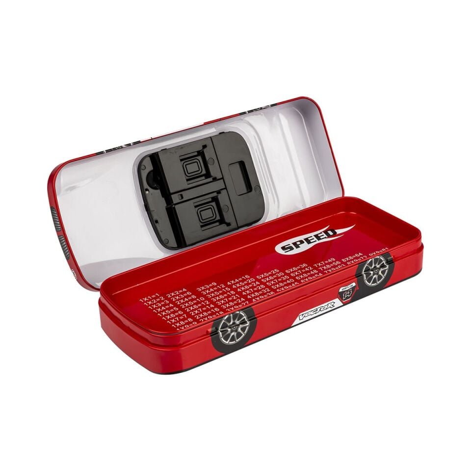 Kırmızı Arabalı Metal Kalem Kutusu