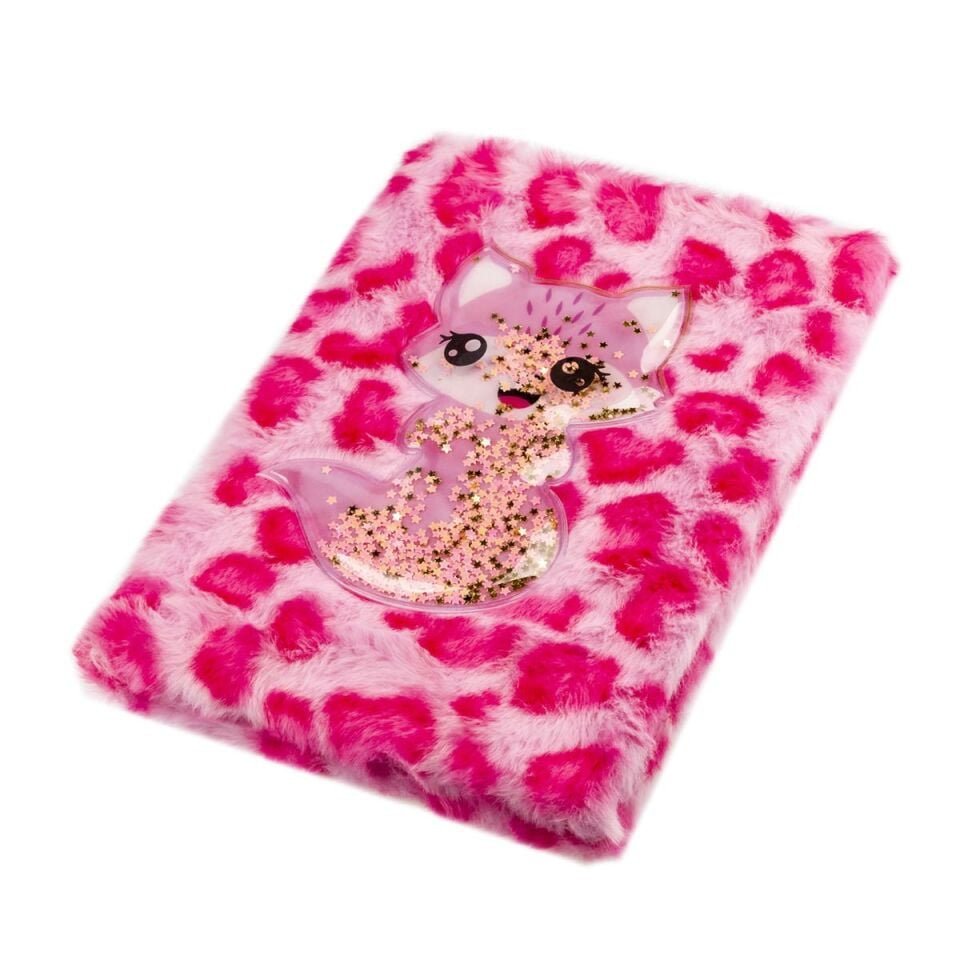Kedi Figürlü Pembe Peluş Defter