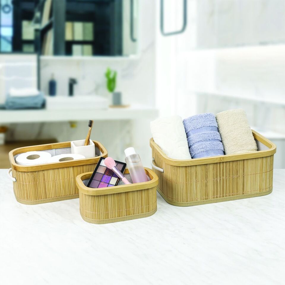 Bambu Çok Amaçlı Üçlü Sepet