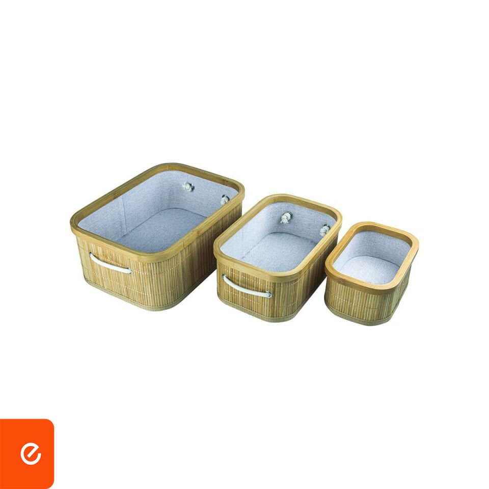 Bambu Çok Amaçlı Üçlü Sepet
