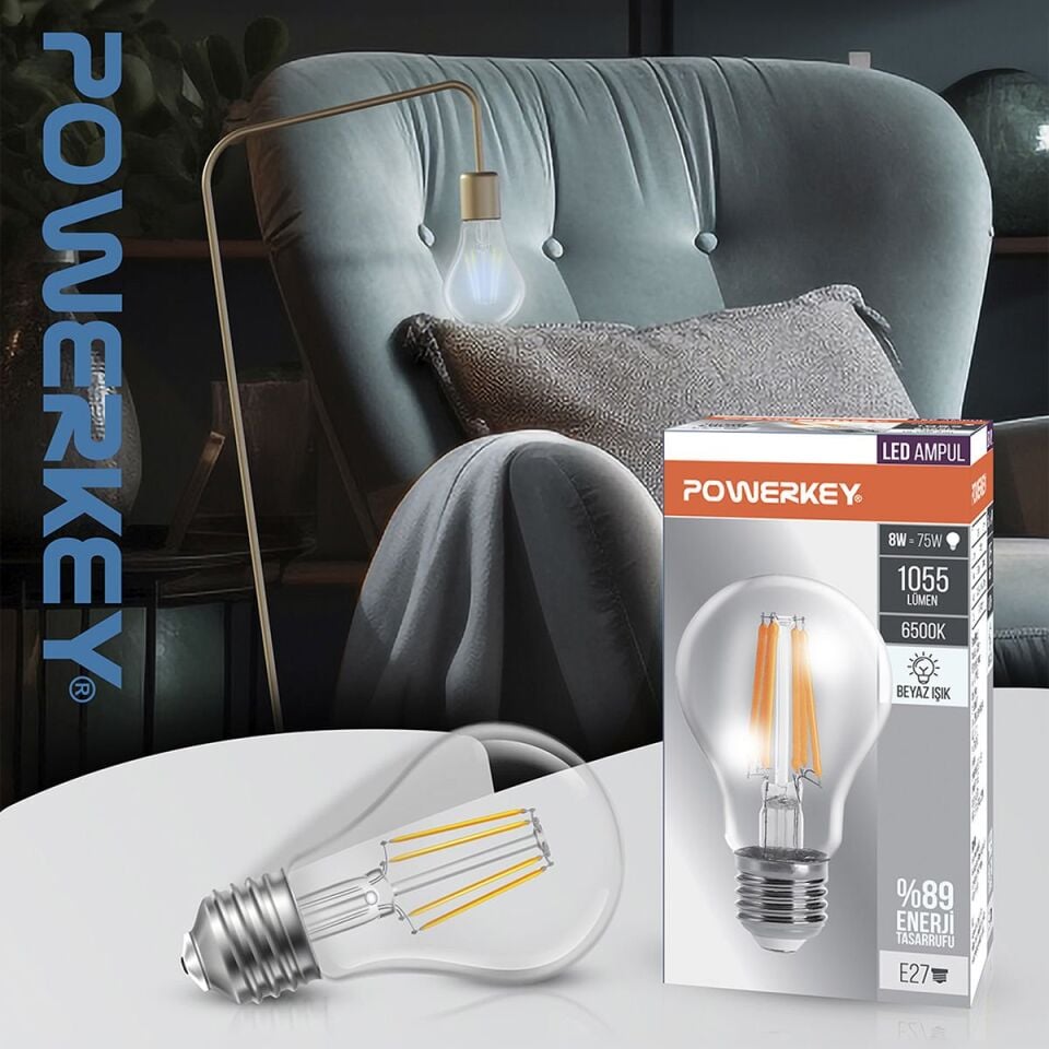 Powerkey - LED Filament Ampul - Beyaz Işık