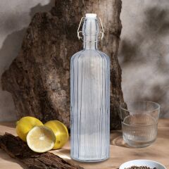 Glass In Love - Çizgi Desenli Renkli Cam Su Şişesi Mavi