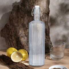 Glass In Love - Çizgi Desenli Renkli Cam Su Şişesi Mavi