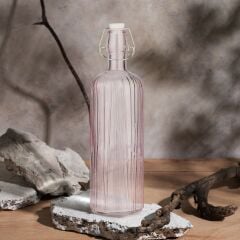 Glass In Love - Çizgi Desenli Renkli Cam Su Şişesi Pembe