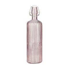 Glass In Love - Çizgi Desenli Renkli Cam Su Şişesi Pembe
