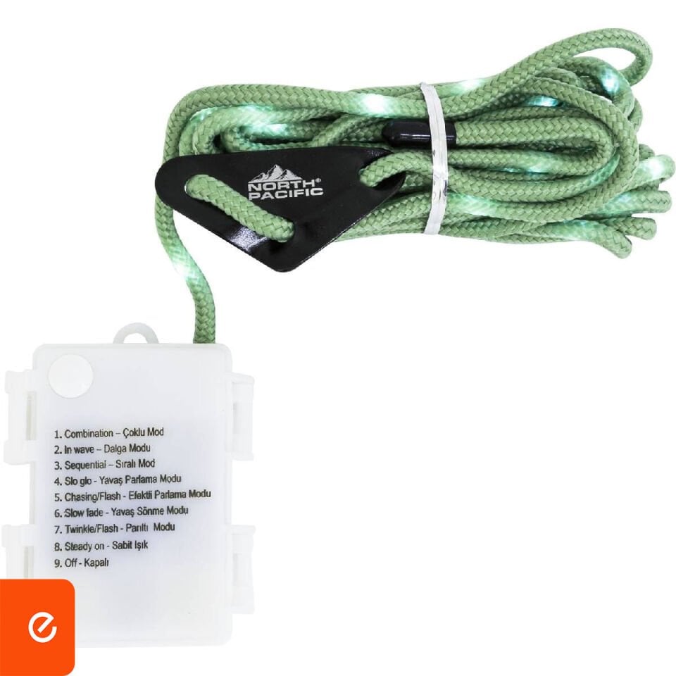 8 Modlu Işıklı Çadır İpi - 5 Metre Yeşil