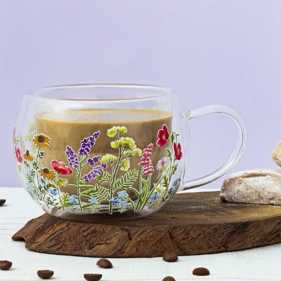 Çiçek Desenli Borosilikat Kupa