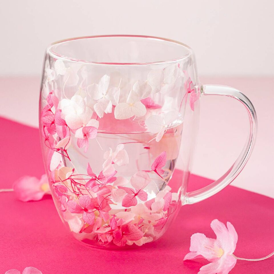 Çiçekli Çift Cidarlı Borosilikat Kupa