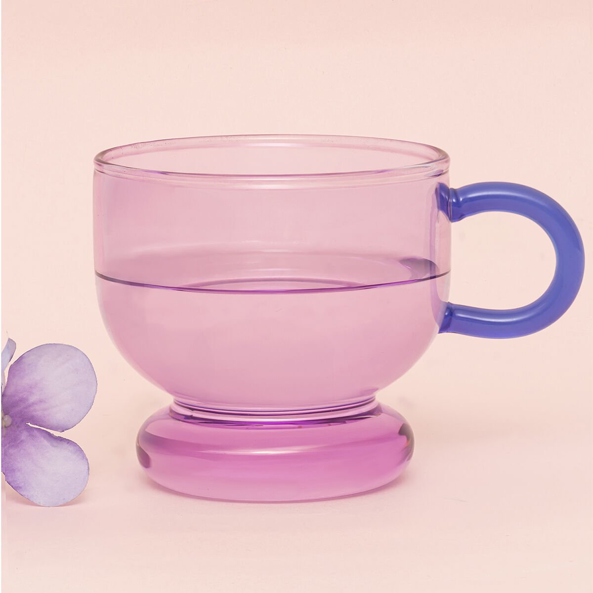Renkli Kulplu Cam Kupa Pembe