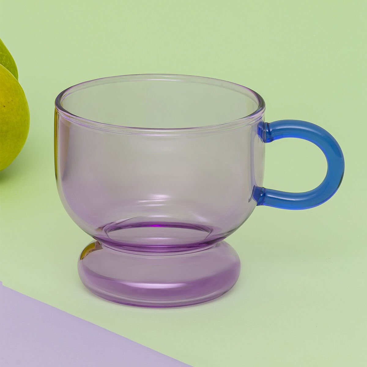 Renkli Kulplu Cam Kupa Pembe