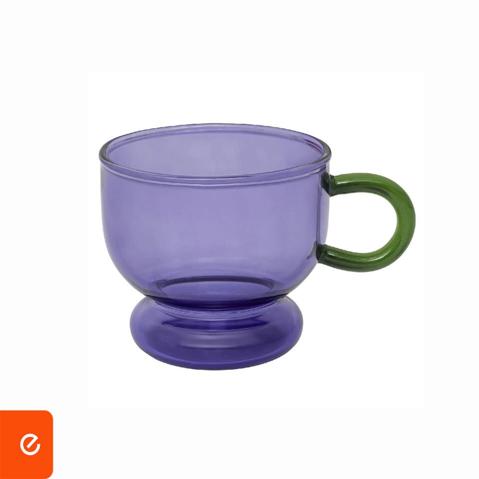 Renkli Kulplu Cam Kupa Mor