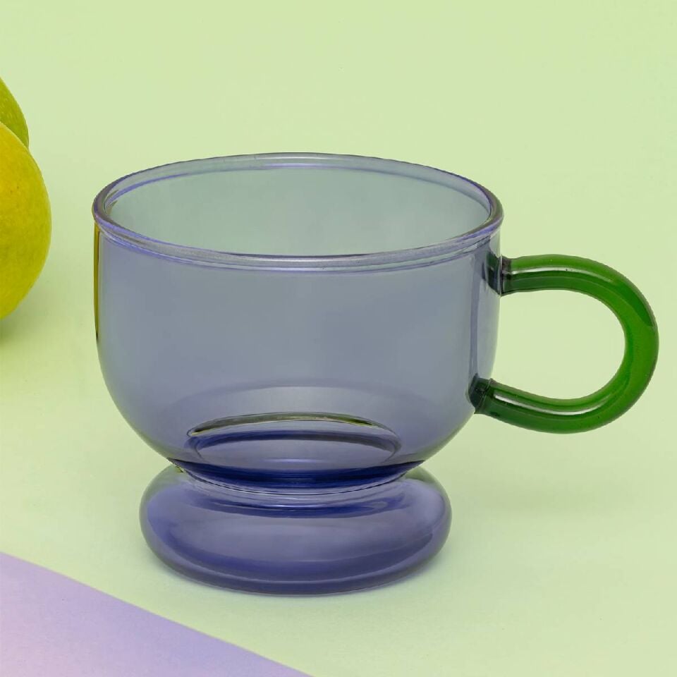 Renkli Kulplu Cam Kupa Mor