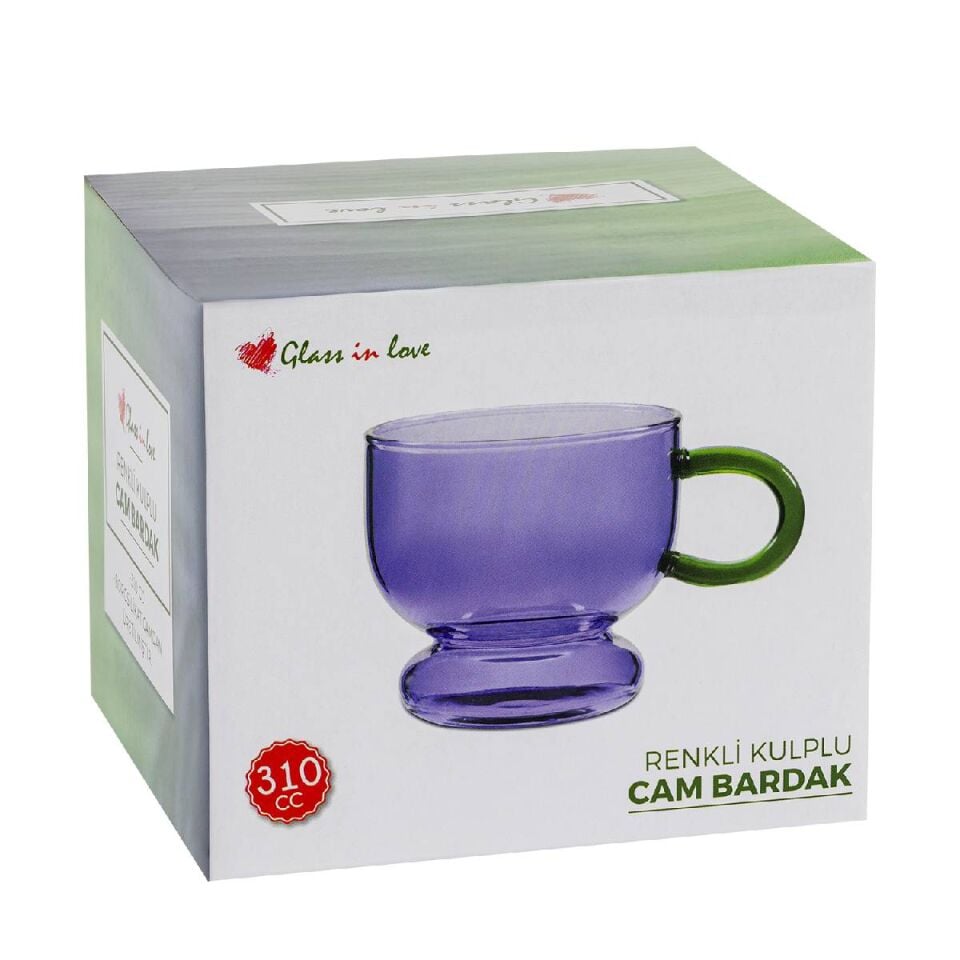 Renkli Kulplu Cam Kupa Mor